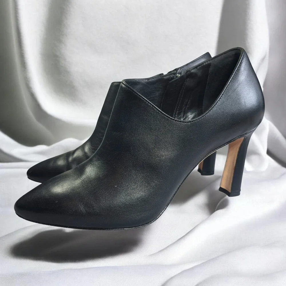 Antonio Melani Sofie Black Leather Pointed Toe Bootie‎ Heels 9.5M Made in Brazil